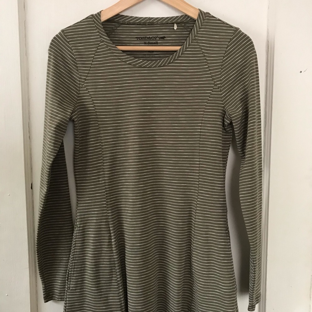 Toad&Co Olive Stripe Windmere Long Sleeve Dress